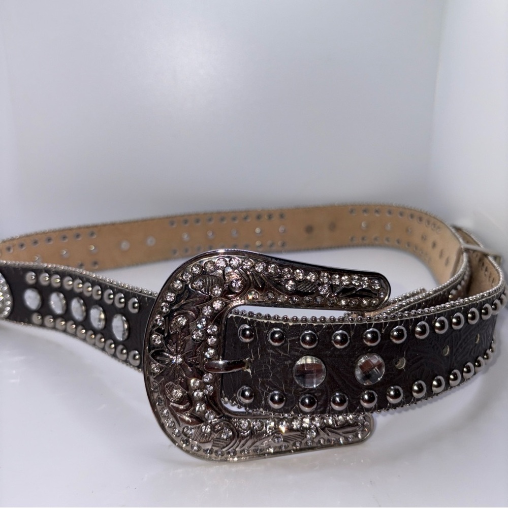 Blazin Roxx Brown Leather Belt Rhinestone Cowgirl Rodeo Statement Piece 36-46”